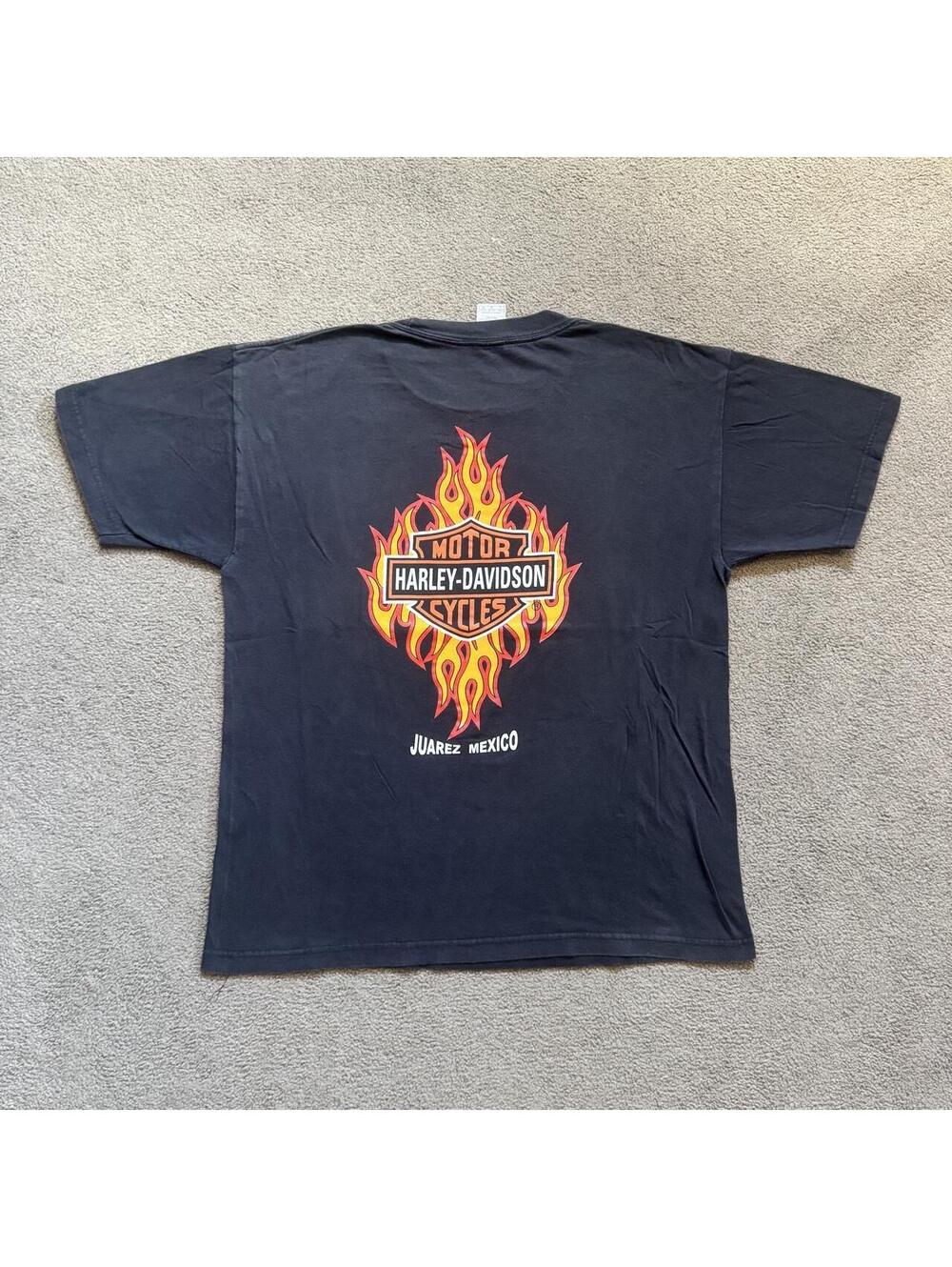 Vintage Y2K Juarez Mexico Harley Davidson Flame tee